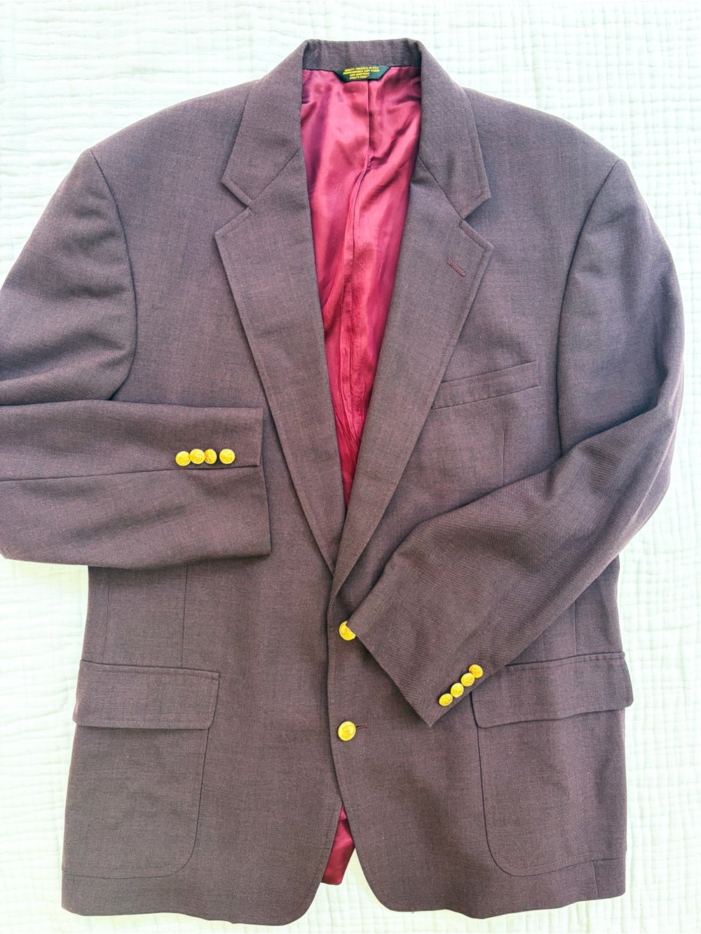 Vintage Palm Beach Burgundy Blazer USA Union Made Gold Button Sport Coat 42R